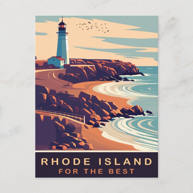 Postal Rhode Island, Faro en la Costa, Viajes (Anverso)