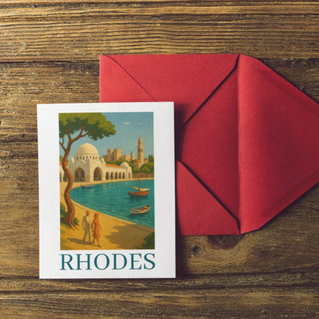Postal Rhodes Greece Viajes de arte (Rhodes Greece Vintage Travel Art Postcard)