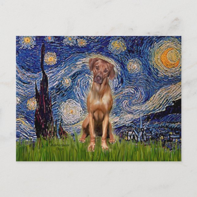 Postal Rhodesian Ridgeback 1 - Noche estrellada (Anverso)