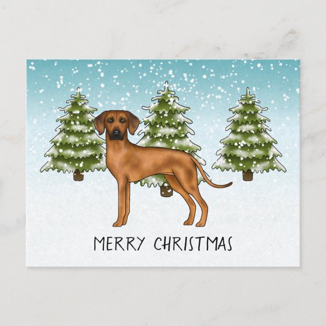 Postal Rhodesian Ridgeback con texto Bosque invernal neva (Anverso)