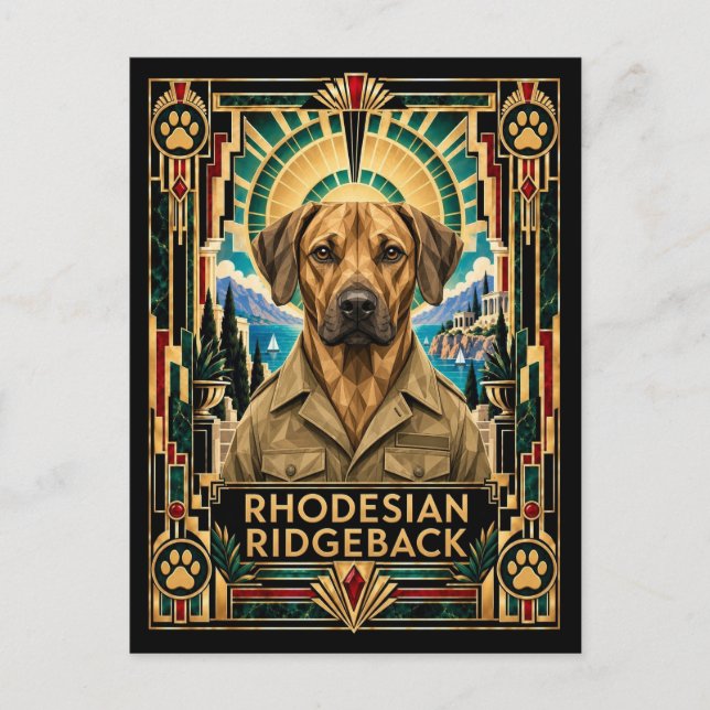 Postal Rhodesian Ridgeback, perro Art Deco (Anverso)