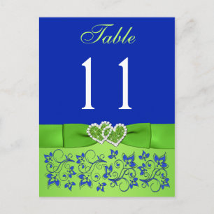 Postal RIBBON Azul IMPRESO, Green Table Number Postcard