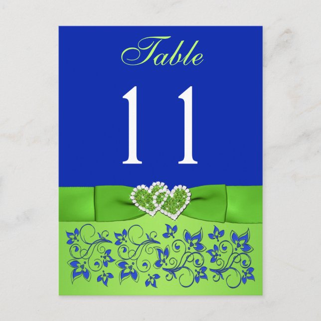 Postal RIBBON Azul IMPRESO, Green Table Number Postcard (Anverso)