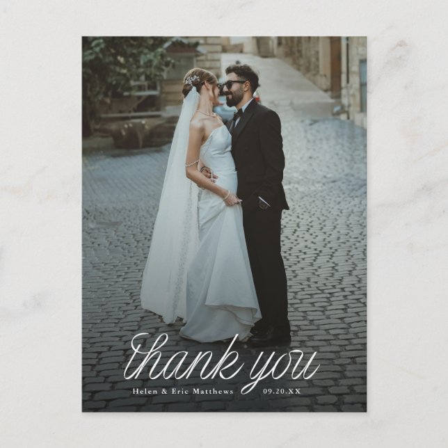 Postal Ribbon Script Minimalist Wedding Photo  (Anverso)