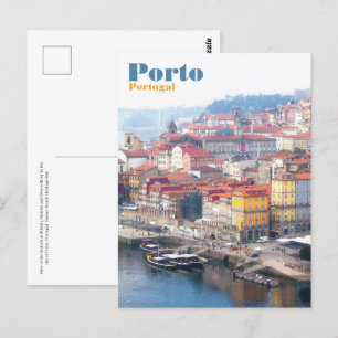 Postal Ribeira y el río Douro. Porto, Portugal.