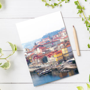Postal Ribeira y río Duero. Oporto, Portugal.