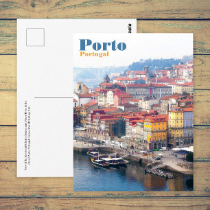 Postal Ribeira y río Duero. Oporto, Portugal.