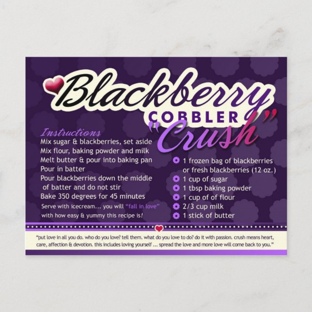 Postal Ricas recetas BLACKBERRY COBBLER CRUSH (Anverso)