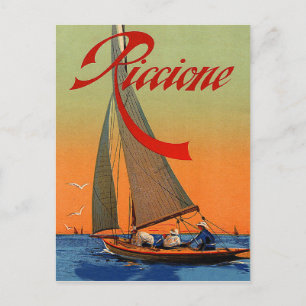 Postal Riccione, Rímini, Italia, velero, vintage