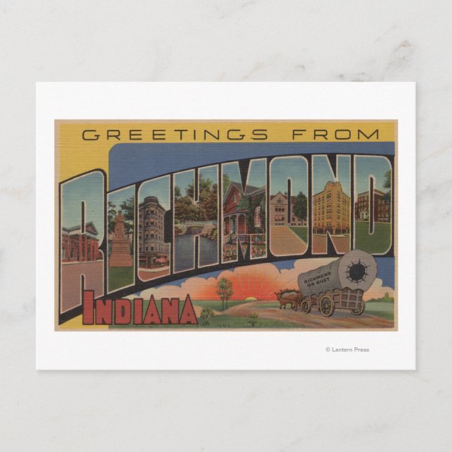 Postal Richmond, Indiana - Escenas de letras grandes (Anverso)