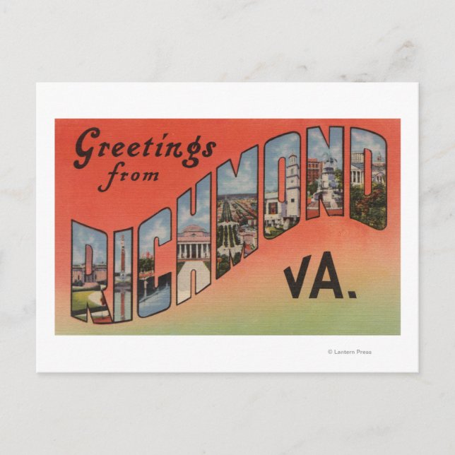 Postal Richmond, Virginia - Escenas de letras grandes 3 (Anverso)