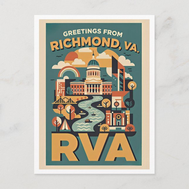 Postal Richmond Virginia RVA Retro Travel Postcard  (Anverso)