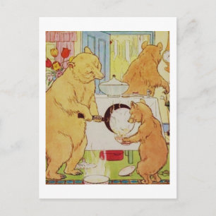 Postal Ricitos de oro y arte histórico de tres osos