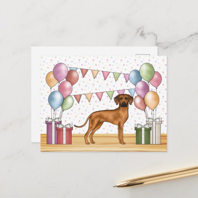 Postal Ridgeback Rhodesian Dog Colorful Pastel Cumpleaños (Anverso/Reverso In Situ)