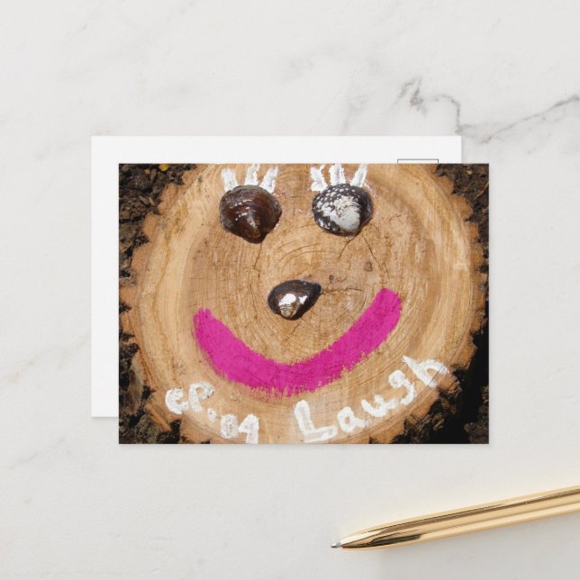 Postal Ríe Cara de árbol con conchas de almejas (Anverso/Reverso In Situ)