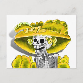 Postal Ríe mujer esquelética en bonnet amarillo