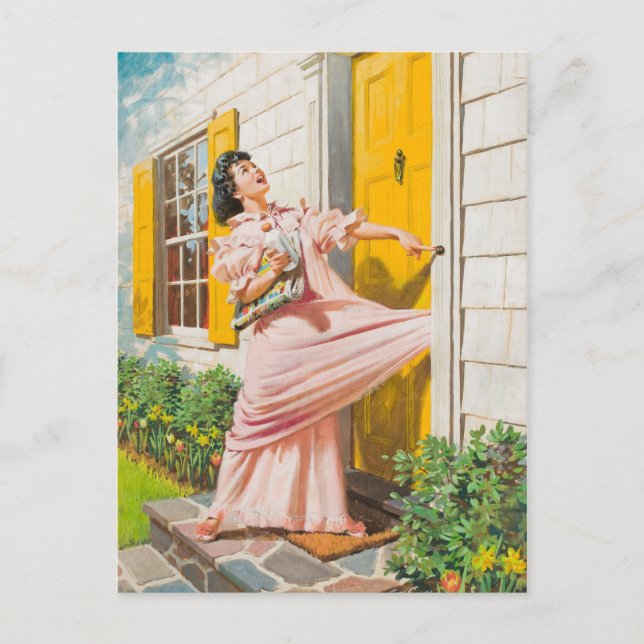 Postal Riéndose en la puerta (Anverso)