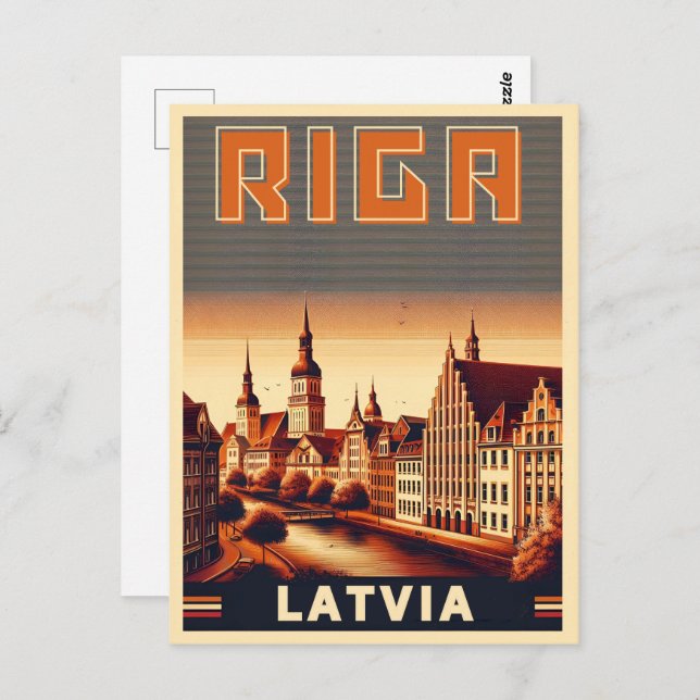 Postal Riga City, Letonia, cultura báltica, regalos vinta (Anverso / Reverso)