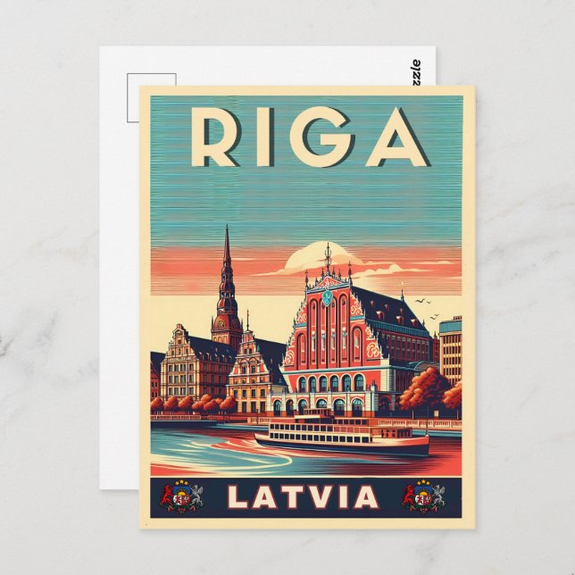 Postal Riga City, Letonia, cultura báltica, regalos vinta (Anverso / Reverso)