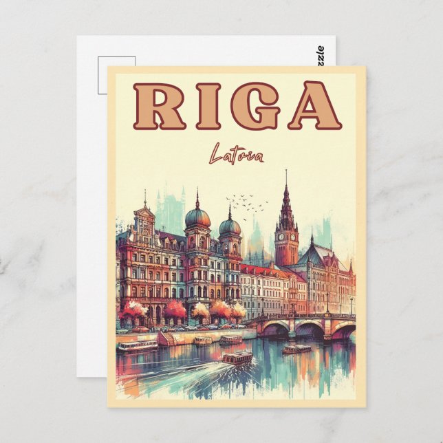Postal Riga City, Letonia, cultura báltica, regalos vinta (Anverso / Reverso)