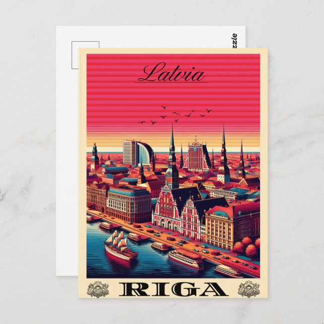 Postal Riga City, Letonia, cultura báltica, regalos vinta (Anverso / Reverso)