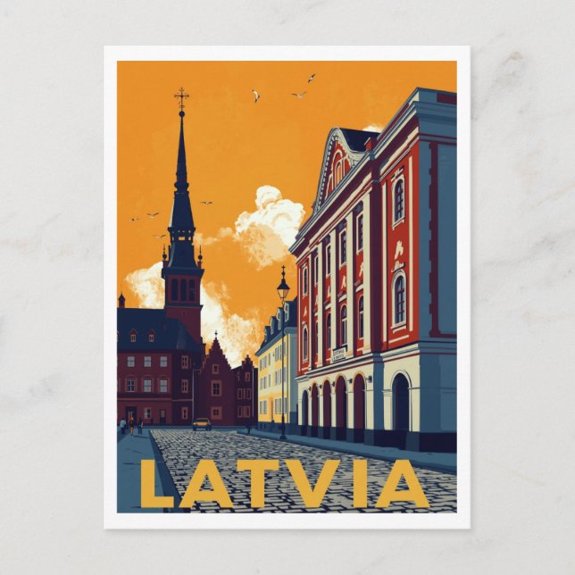 Postal Riga Letonia Ciudad Vieja Retro (Anverso)