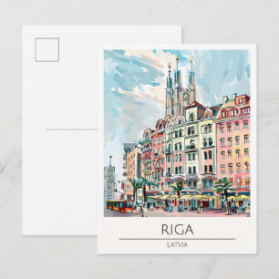 Postal Riga Letonia Ilustración de Arte Vintage Viajes