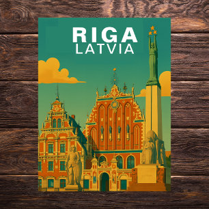 Postal Riga Vintage, Letonia Paisaje Urbano Báltico Retro