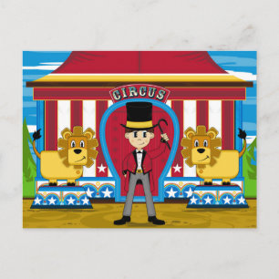 Postal Ringmaster y leones de los grandes circos