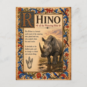 Postal Rinoceronte, Arte de Bestiario Medieval