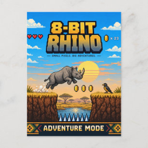 Postal Rinoceronte, arte de píxeles retro de 8 bits