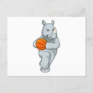 Postal Rinoceronte como jugador de baloncesto con balón d