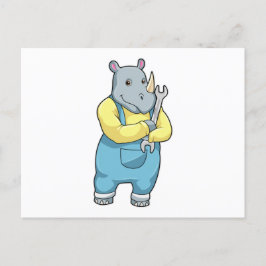 Postal Rinoceronte como mecánico con llave inglesa