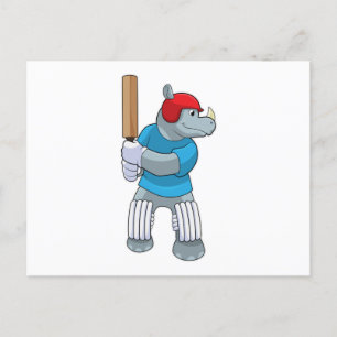 Postal Rinoceronte en Cricket con bate de cricket