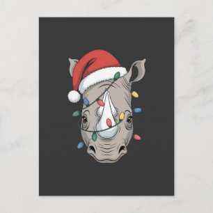 Postal Rinoceronte Envuelto en Luces de Navidad Animal de