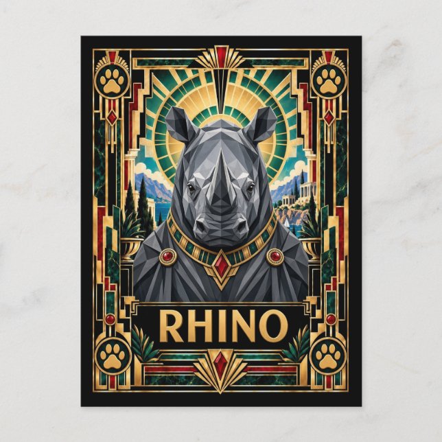 Postal Rinoceronte, Fauna Art Déco (Anverso)
