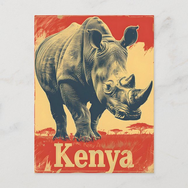 Postal Rinoceronte keniano vintage (Anverso)
