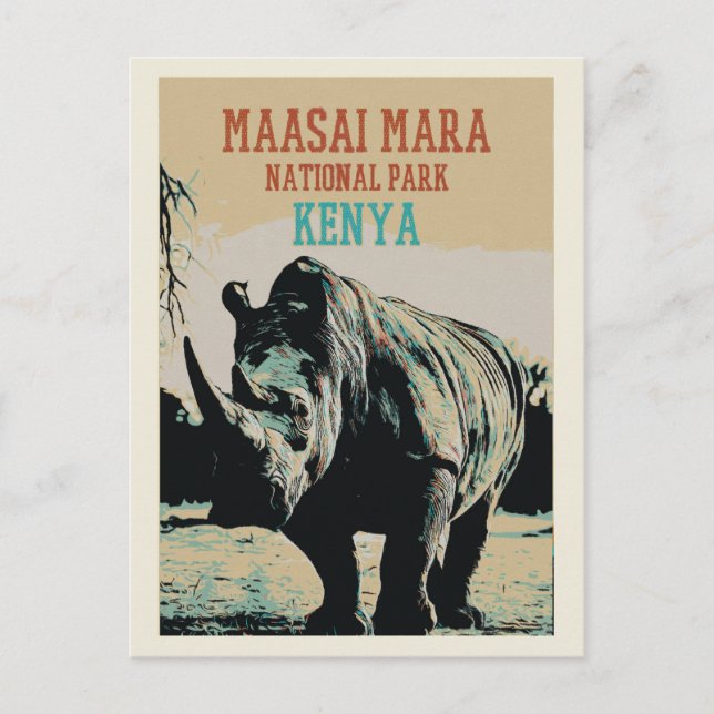 Postal Rinocerontes, Kenia, Parque Nacional Maasai Mara (Anverso)