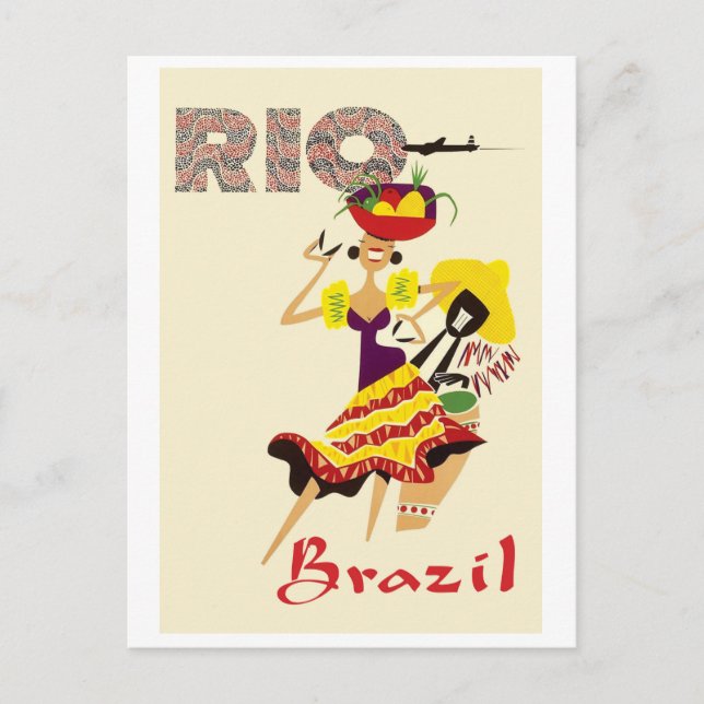 Postal Río, Brasil, bailarín brasileño con baterista (Anverso)