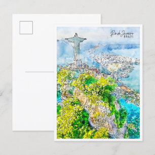 Postal Río de Janeiro Brasil color de agua de viaje vinta