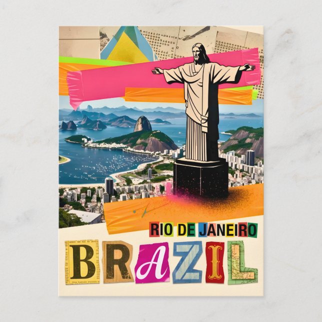 Postal Río de Janeiro Brasil Cristo Collage Retro Viaje (Anverso)
