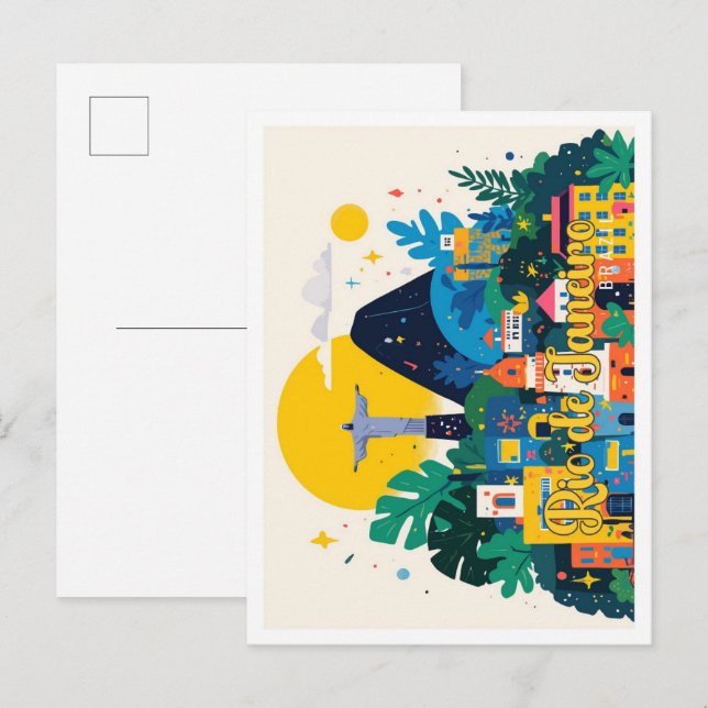 Postal Río de Janeiro Brasil Ilustracion de viajes de art (Anverso / Reverso)