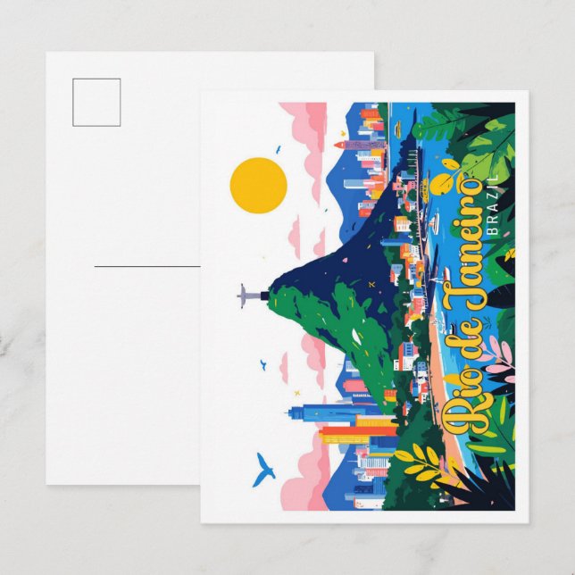 Postal Río de Janeiro Brasil Ilustracion de viajes de art (Anverso / Reverso)