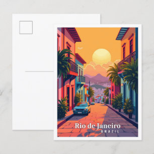 Postal Río de Janeiro Brasil Ilustracion de Viajes Vintag