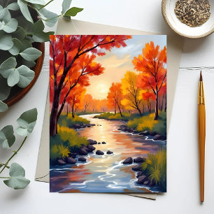 Postal Río de Otoño   Aquarela de la Naturaleza del Folla