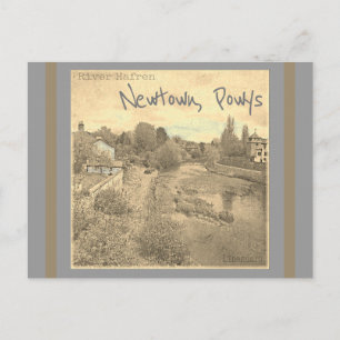 Postal Río Hafren Severn en Newtown, Powys Sepia