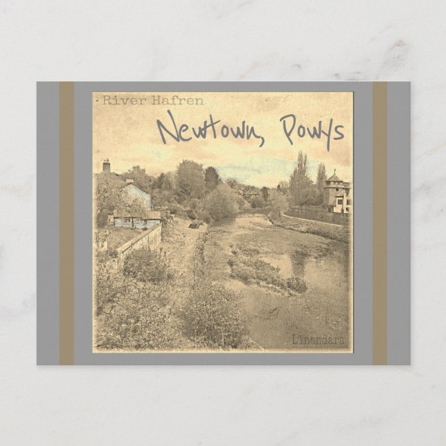 Postal Río Hafren Severn en Newtown, Powys Sepia (Anverso)
