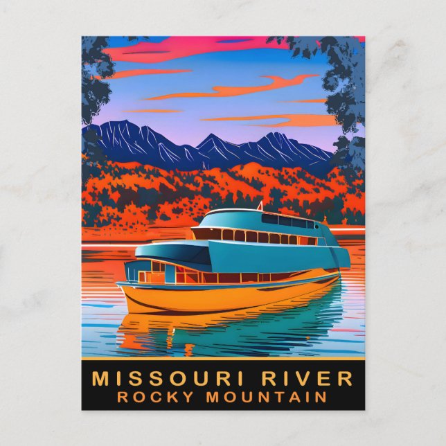 Postal Río Missouri, montaña rocosa, viajes (Anverso)