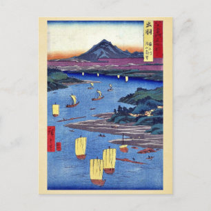 Postal Río Mogami y montaña Gassan por Ando, Hiroshige