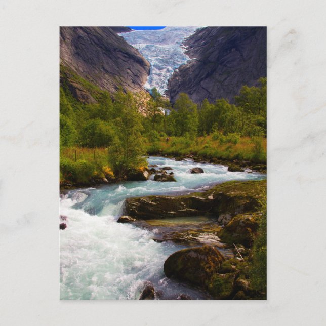 Postal Río que fluye del glaciar Briksdal (Anverso)